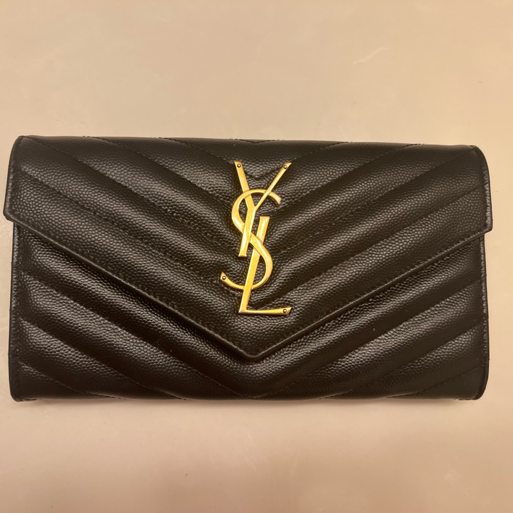 Authentic YSL Grain de Poudre Leather Flap Wallet